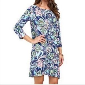 Lilly Pulitzer Dress Womens sz M Edna Swing Shift Waterfall Hem Blue Floral